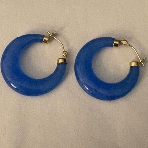 Elegant Blue Jade Hoop Earrings